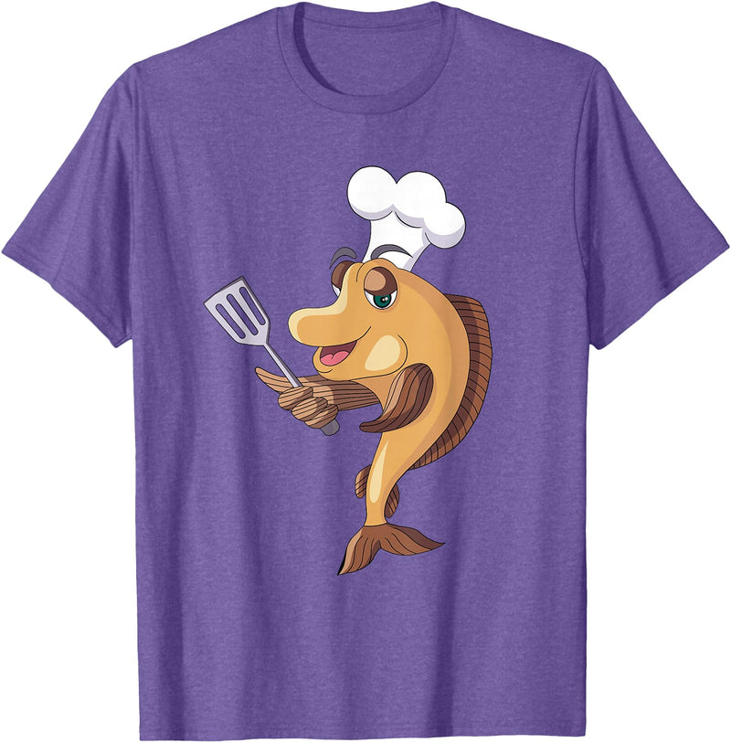 Cool Fish Character Apparel & Co. Fish Chef Fishing and Cooking T-Shirt - Purple Heather