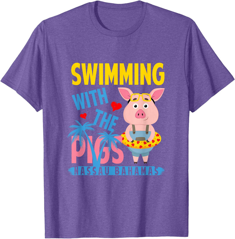 Swimming With The Pigs Bahamas Beach Summer Vibes Swimming With The Pigs Nassau Bahamas Hello Summer Beach T-Shirt - Purple Heather