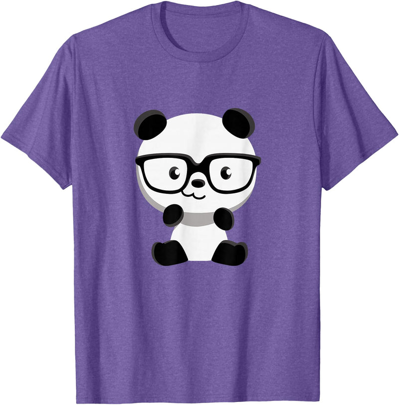 My Shirt Hub Cute Little Bear Panda Nerd with Glasses T-Shirt - Purple Heather