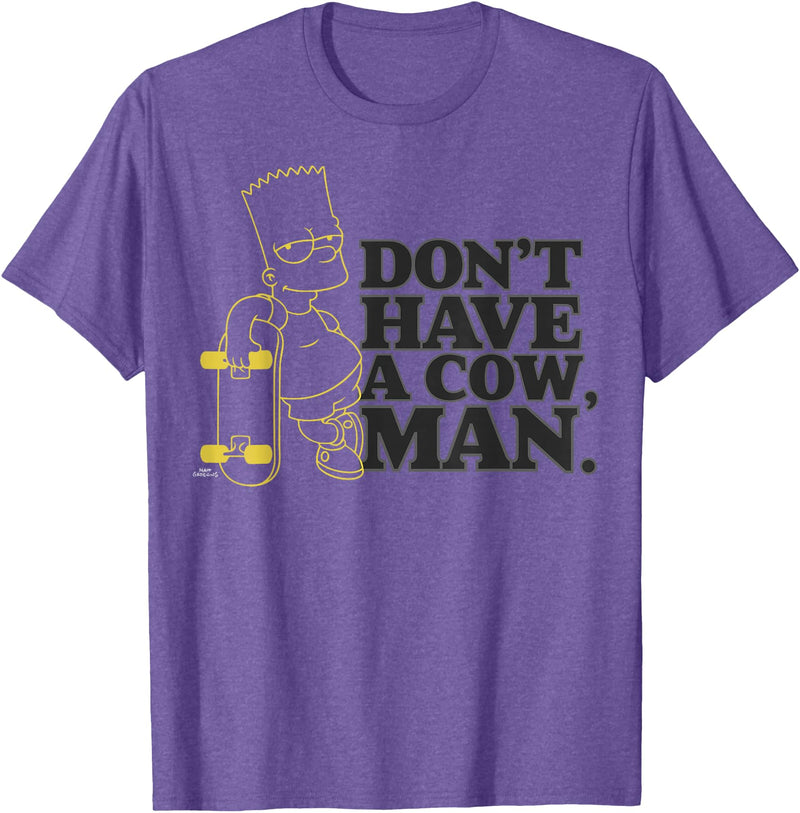 The Simpsons Dont Have a Cow, Man Bart Simpson Skateboard T-Shirt - Purple Heather