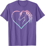 Horse Girl Designs Women I Love My Horses Riding Heart With Horse Head For Horseback Riding Horse T-Shirt - Purple Heather