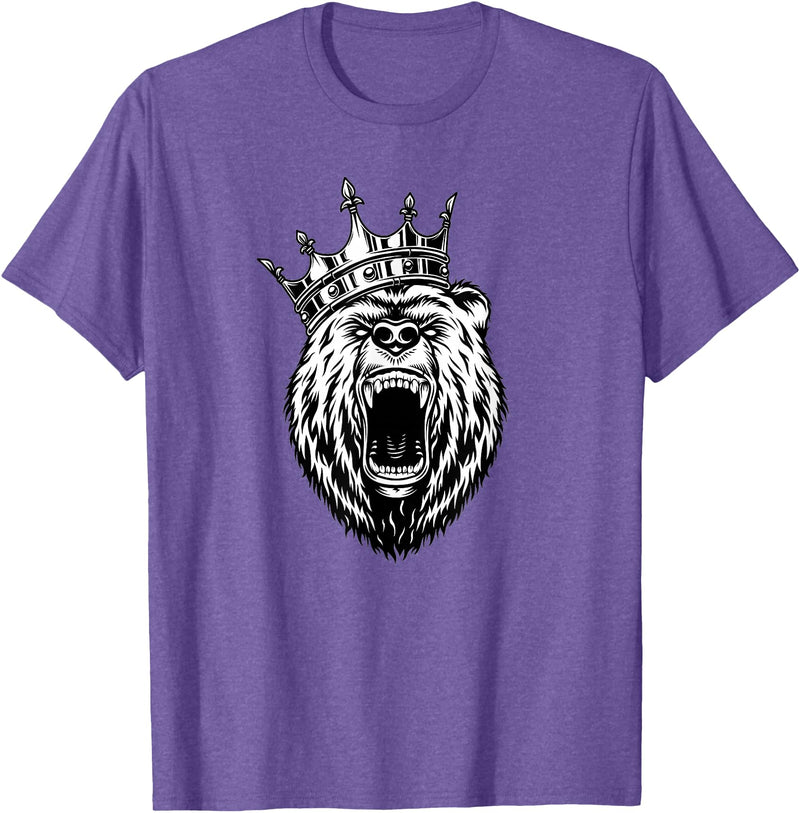 Bear Head - Angry Bear - Bear with a Crown - King of Bears T-Shirt - Purple Heather