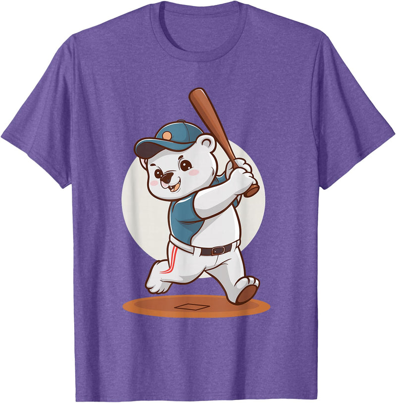 Adorable Polar Bear Baseball Theme Design Cute Polar Bear Playing Baseball Design Adorable Baseball T-Shirt - Purple Heather