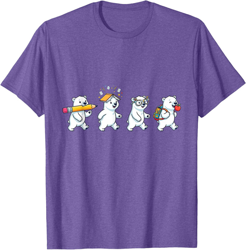 Cute Polar Bear Lovers First Day of School Costume Funny Polar Bear Back to School Teacher Student T-Shirt - Purple Heather