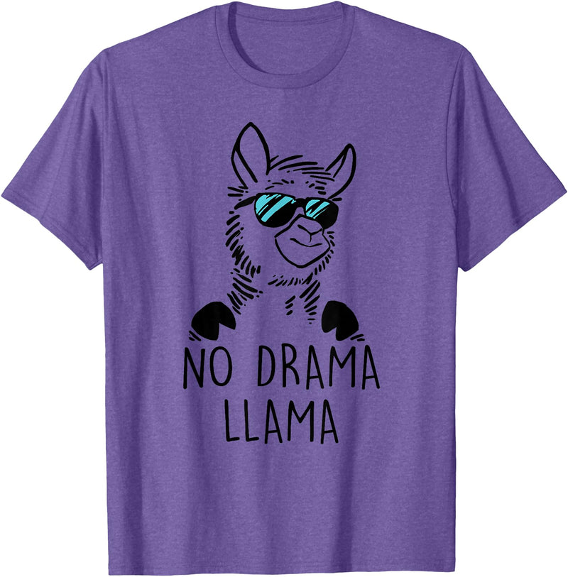 Pretees No Drama Llama Graphic Funny Llama T-Shirt - Women's Adult Unisex-Adults Grey Small Classic Fit Crew Neck Short Sleeve - Purple Heather
