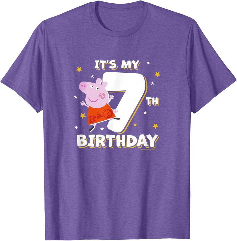 Peppa Pig It's My 7th Birthday Holiday Stars Celebration T-Shirt - Purple Heather