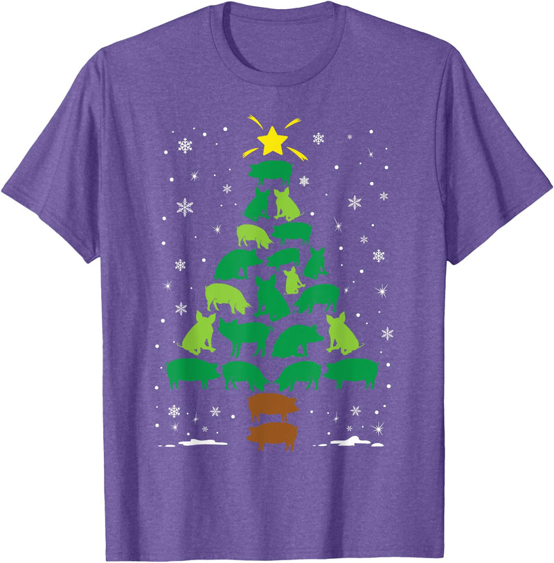 The Holiday Family Christmas Tree Gift Co Pig Lovers Pet Farmer Holiday Family Matching Christmas Tree T-Shirt - Purple Heather