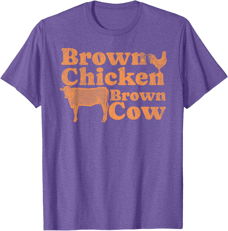 Funny Brown Chicken Brown Cow T-shirt 1970s Music Bow Chicka Wow Wow Joke Brown Chicken Brown Cow T-Shirt - Purple Heather