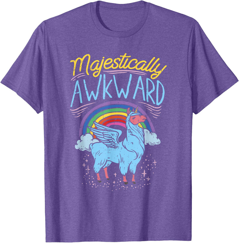 Llama Queen Birthday Party Gift Majestically Awkward Funny Llamacorn Llama Unicorn Rainbow T-Shirt - Purple Heather