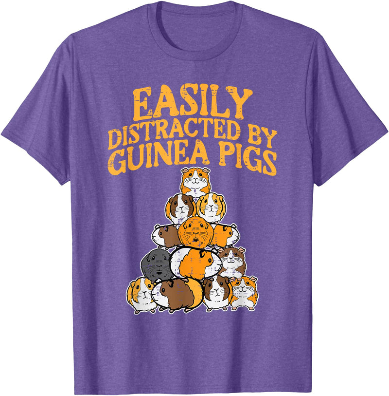 Guinea Pig Shirts For Men Women Kids Gift Easily Distracted by Guinea Pigs Funny Cavy Men Women Kids T-Shirt - Purple Heather