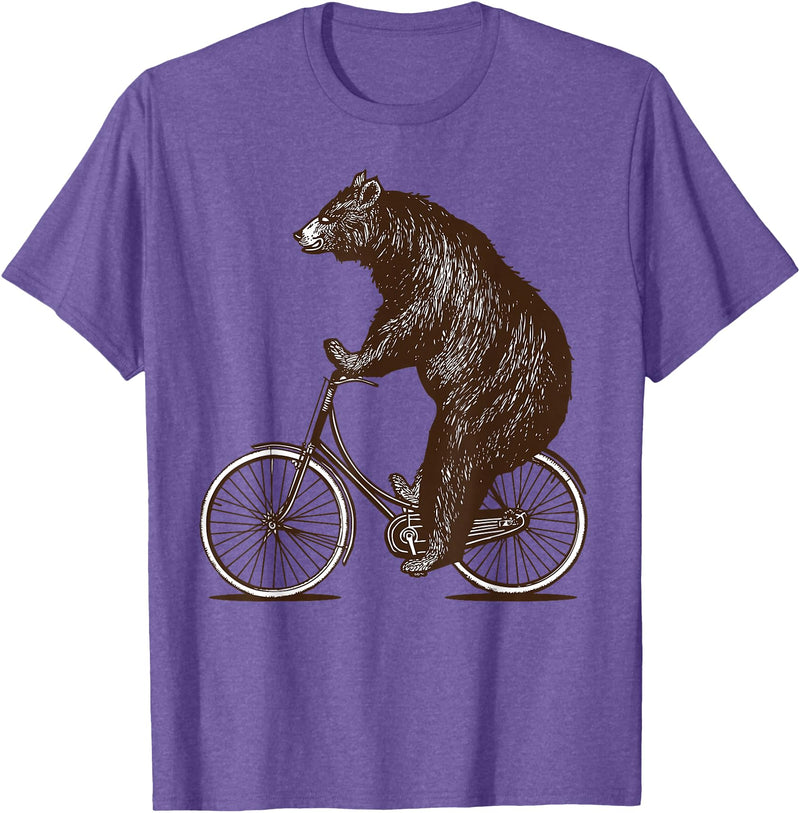 thechicgeek Bear on Bike Cute Grizzly Bicycling T-Shirt - Purple Heather