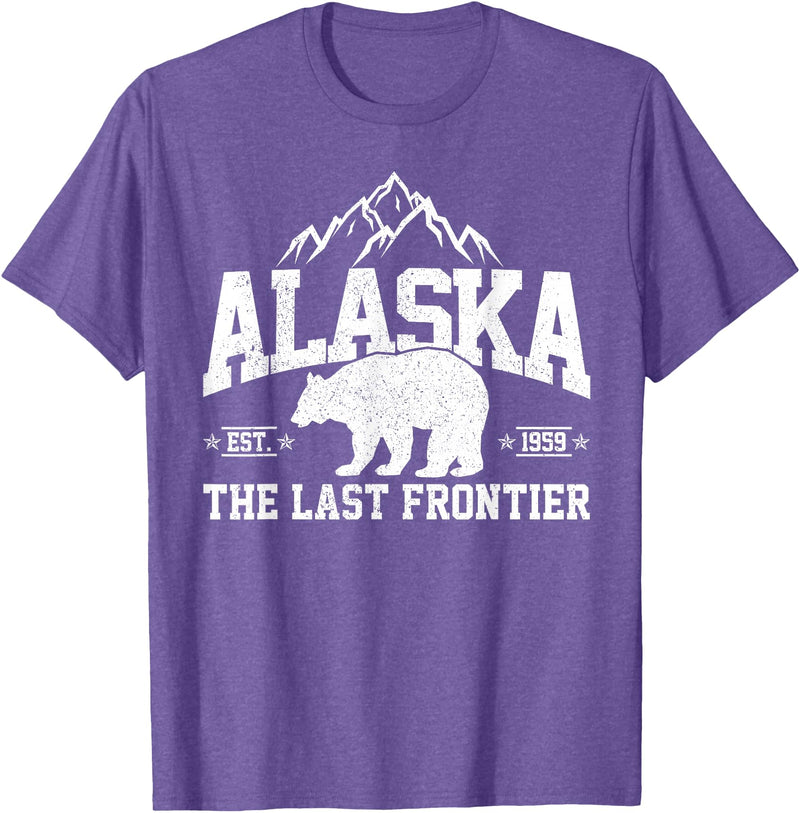 We Love Alaska - T-Shirts & Souvenirs Alaska The Last Frontier EST 1959 Grizzly Bear Mountains T-Shirt - Purple Heather