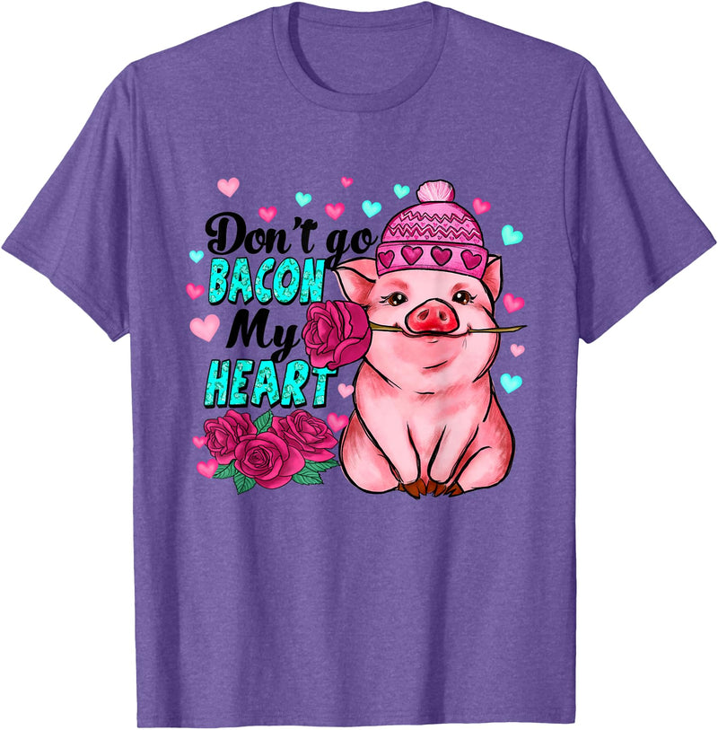 Punny Pig Valentine Apparel Don't Go Bacon My Heart Funny Pig Valentine Tee T-Shirt - Purple Heather