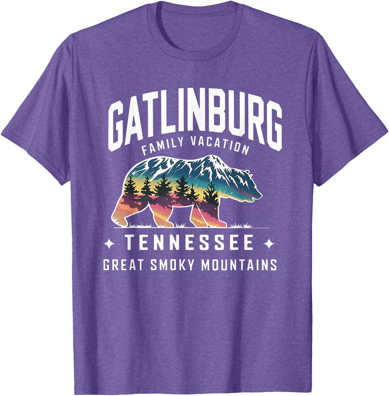 Gatlinburg Family Vacation Tees Family Vacation Mountains Gatlinburg Tennessee Bear Souvenir T-Shirt - Purple Heather