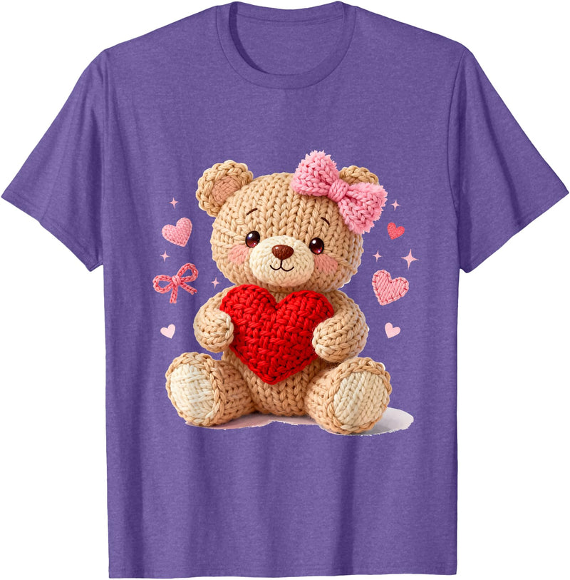 Cute Crochet Valentine Love Art Studio Be My Valentine Cute Crochet Yarn Teddy Bear Love T-Shirt - Purple Heather