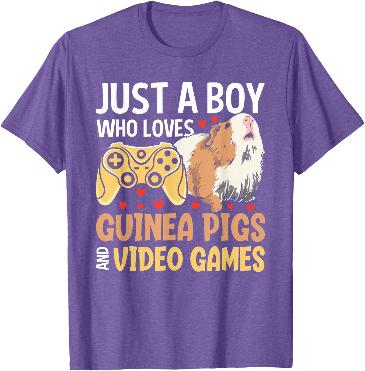 Guinea Pig Gifts for Gamer Co. Just a Boy Who Loves Guinea Pigs and Video Games Gaming T-Shirt - Purple Heather