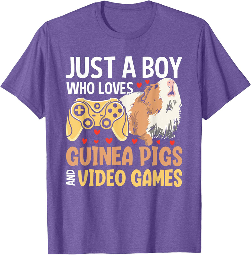 Guinea Pig Gifts for Gamer Co. Just a Boy Who Loves Guinea Pigs and Video Games Gaming T-Shirt - Purple Heather