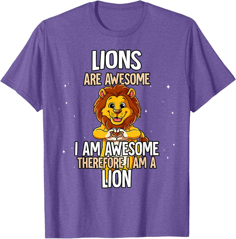 Lion Lover Gift Lions are Awesome Lion T-Shirt - Purple Heather