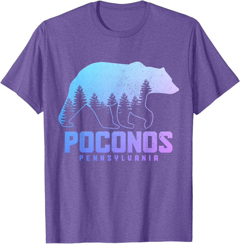 We Love Poconos Pennsylvania Poconos Pennsylvania Bear Hiking Vintage Pocono Mountains T-Shirt - Purple Heather