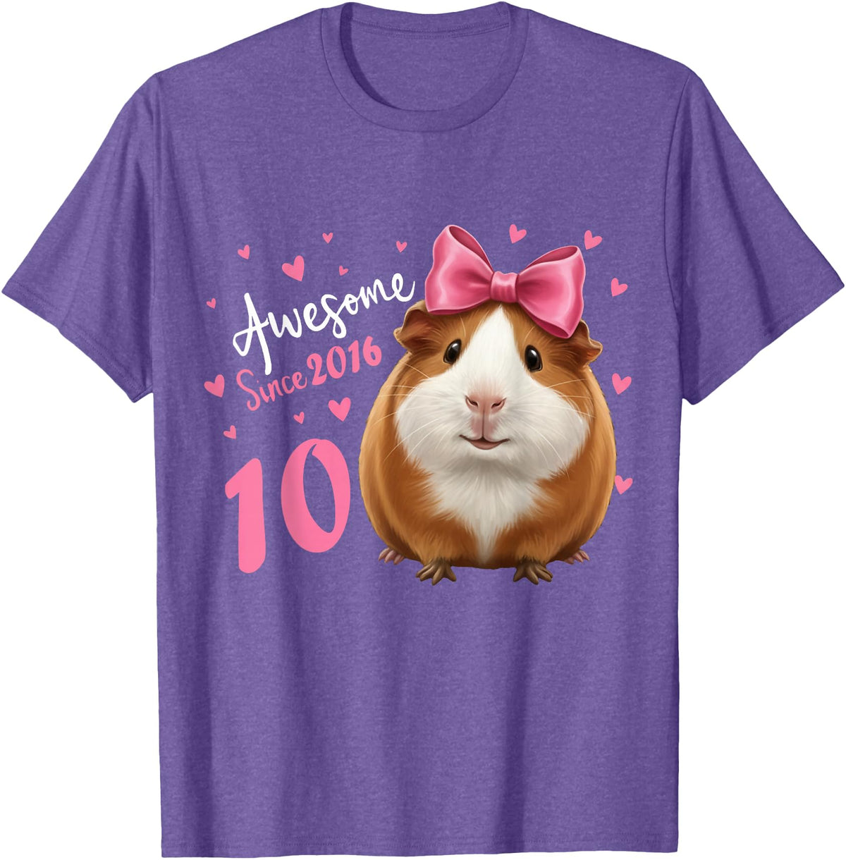 Funny Guinea Pig Birthday Party Girls 10 Years Old Guinea Pig Birthday for Girls 10th Bday T-Shirt - Purple Heather