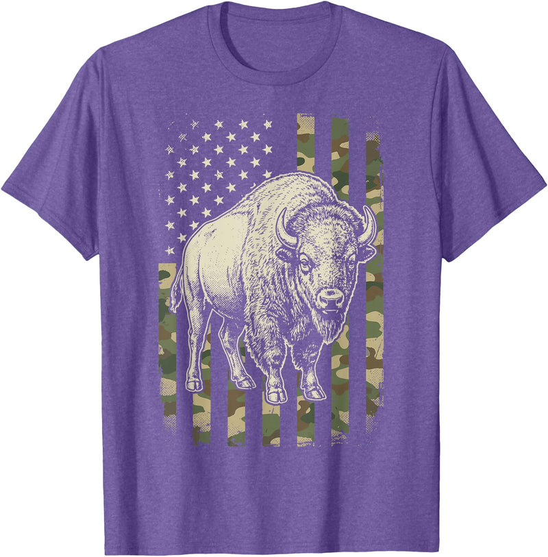 Usa Patriot American Bison Western Bufallo Bison USA Flag American Buffalo 4th of July T-Shirt - Purple Heather