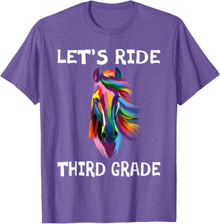 Back To School First Day Let's Ride Third Grade Back To School Horse Girls T-Shirt - Purple Heather