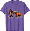 Bigfoot And Scottish Highland Cow Walking Humor Bigfoot Takes Scottish Highland Cow for a Walk T-Shirt - Purple Heather