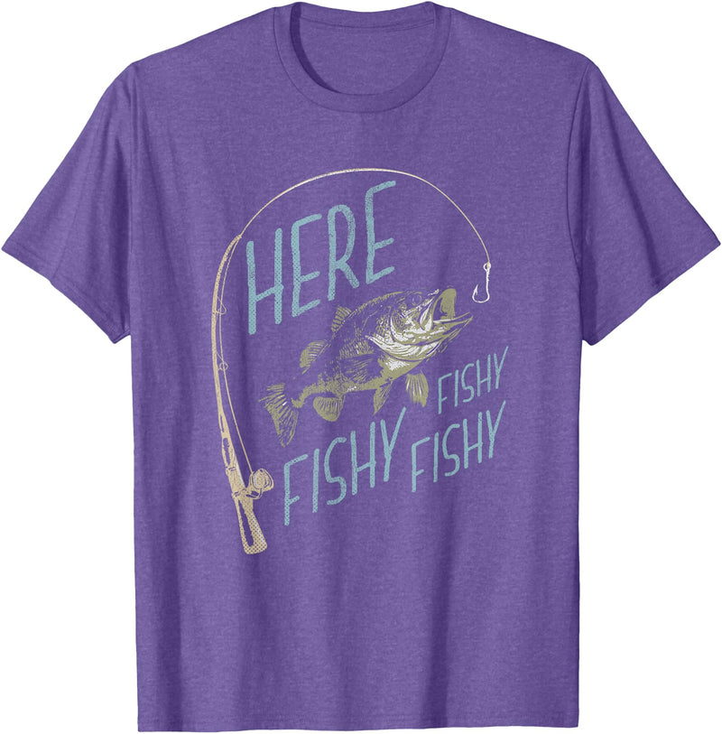 Classic Fishing Outdoors Designs Here Fishy Funny Fishing T-Shirt - Purple Heather