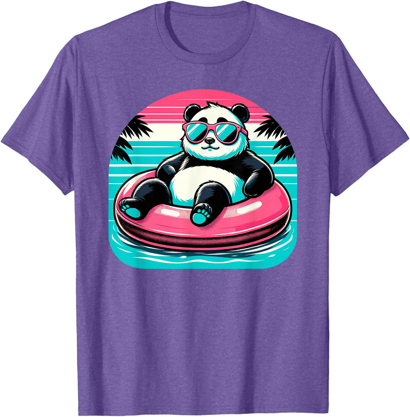 Nerrrdy Pool Party Panda Pink Float Men Women Kids Funny Pool Panda T-Shirt - Purple Heather