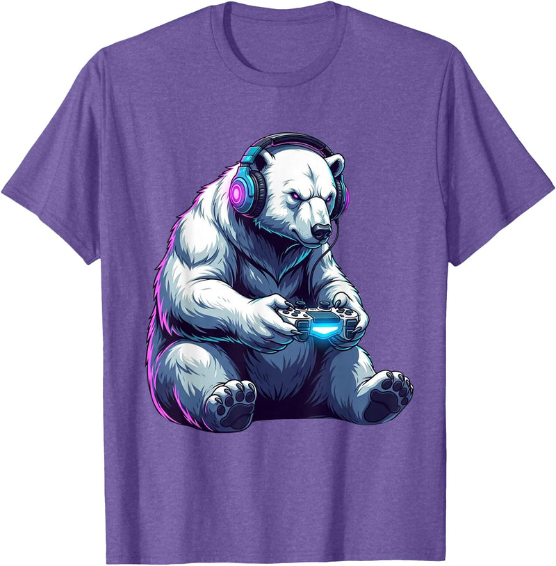 Funny Graphic Gamers tee Polar Bear Funny Video Games Polar Bear T-Shirt - Purple Heather