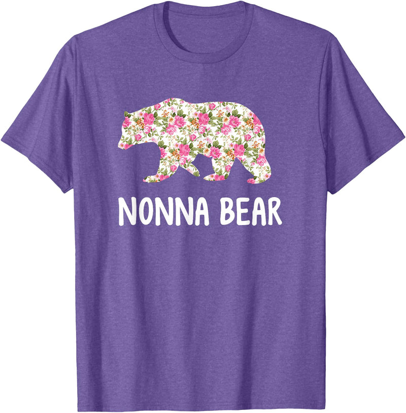 Grandparents Tees By Luna Nonna Bear Floral T-Shirt T-Shirt - Purple Heather