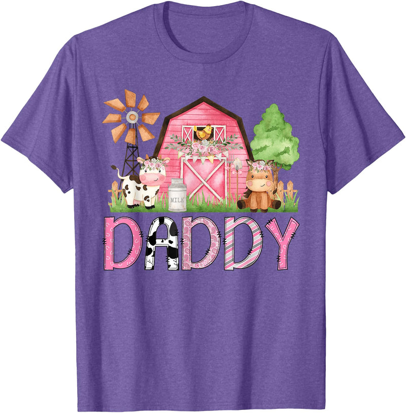 Pink Farm Cow Gender Reveal Party Daddy Pink Farm Animal Birthday Kids Matching Family T-Shirt - Purple Heather