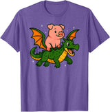 PigAxis1 Pig Animal Lover Dragon Riding Zoo Day Boys Girls Kids T-Shirt - Purple Heather