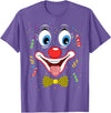 Clown Costume Carnival Halloween Birthday Party Carnival Clown Face Circus Costume Kids Men Women Carnivals T-Shirt - Purple