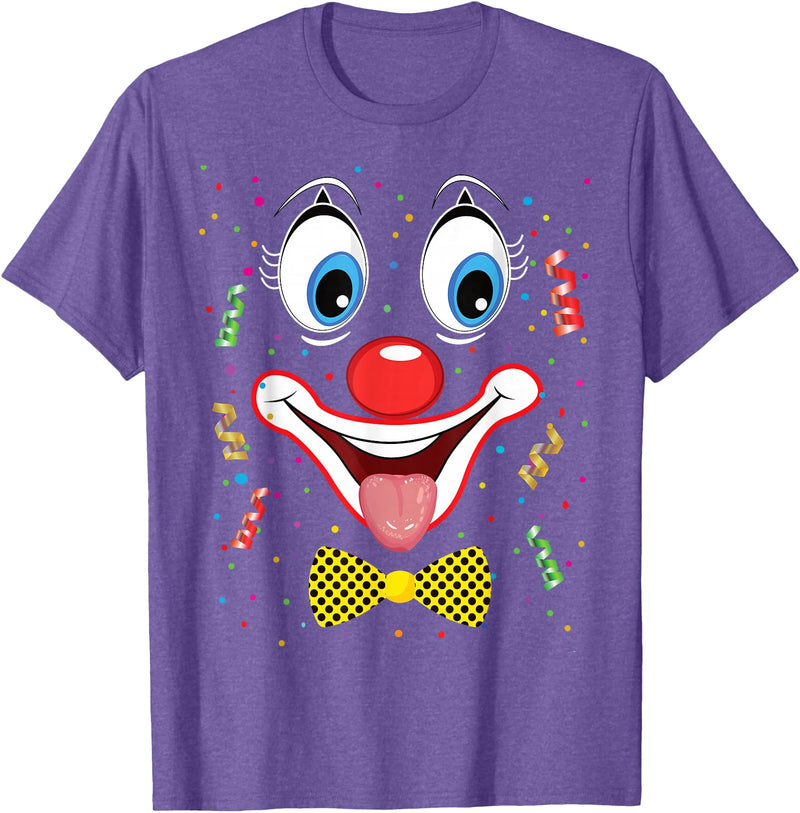 Clown Costume Carnival Halloween Birthday Party Carnival Clown Face Circus Costume Kids Men Women Carnivals T-Shirt - Purple