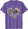 Crazy Bunny Lady Funny Rabbit T-Shirt in Purple Heather