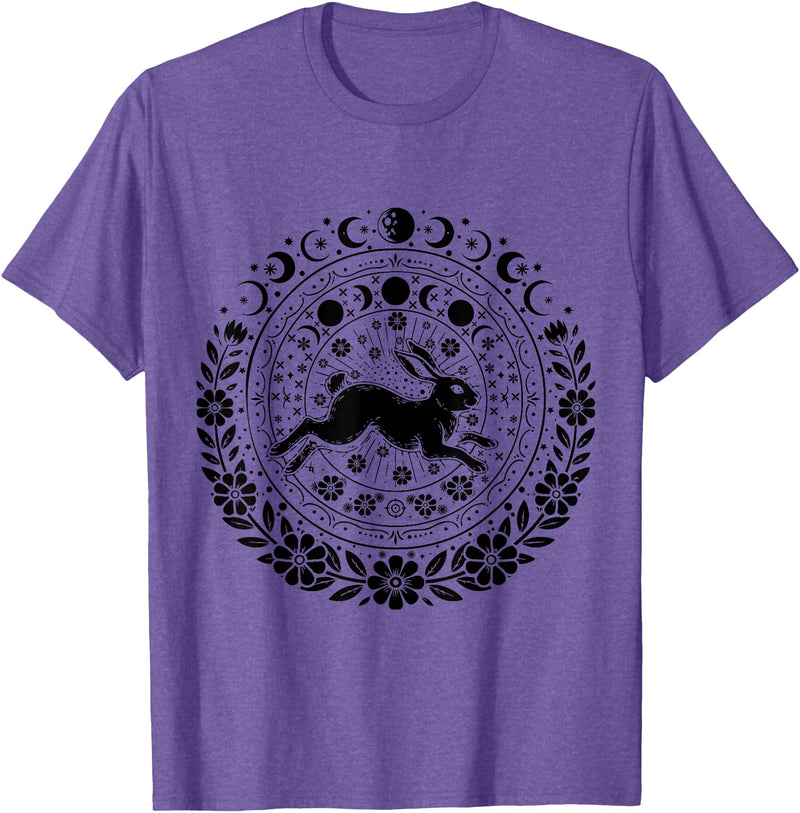 Easter Rabbit Eostre Pagan Spring Moon Witchcraft Ostara T-Shirt in Purple Heather