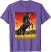 Horse Ranch Cowboy Western Equine Stallion Wy Black Horse Rearing Sunset Ranch Horse Art Print Wy T-Shirt - Purple Heather