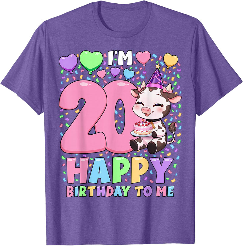 Cow Birthday Shirts By SSA.Co Farm Animal Cow Birthday Shirt | Girls 20th Birthday Cow T-Shirt - Purple Heather