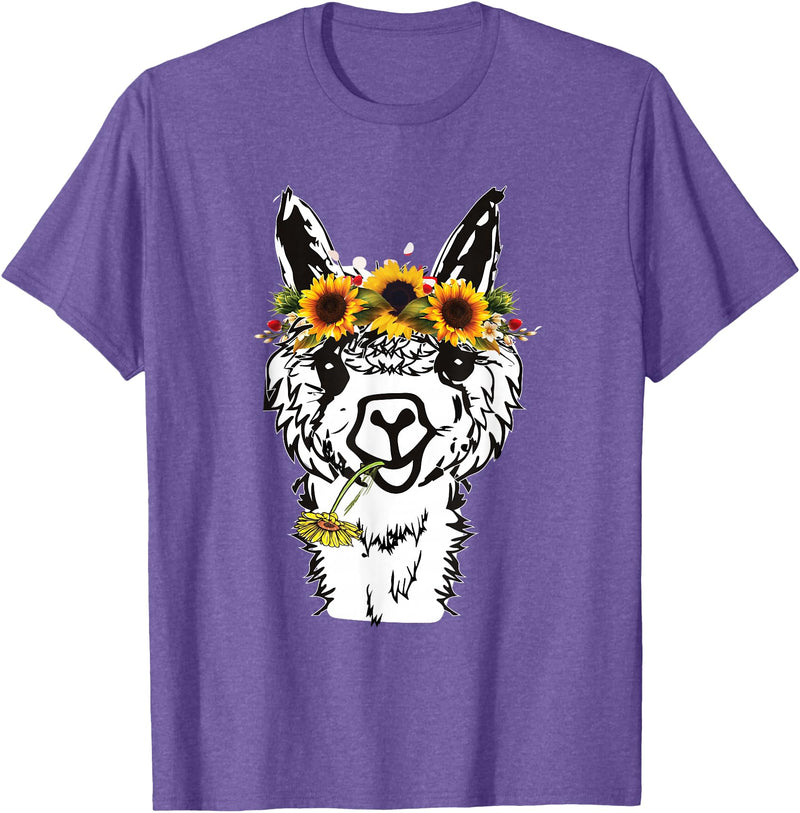 Funny Llama Alpaca Animal Lover Women's Floral Llama Alpaca Funny Graphics T-Shirt - Purple Heather