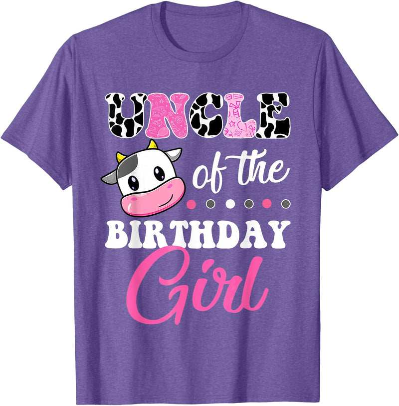 Cow Lover Birthday Men Women Kids Shirts & Gifts Uncle Of The Birthday Girl Family Matching Shirt Farm Cow T-Shirt - Purple