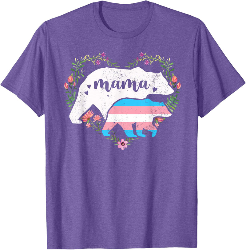 LGBT Trans Pride Shirts Mom Mama Bear for Moms LGBTQ Mama Bear Transgender Flag Gay Equal Rights Trans T-Shirt - Purple Heather