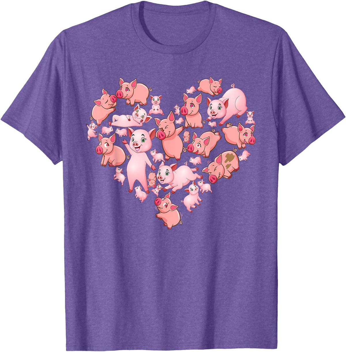 Pig Heart Lover Gift Co. Pig For Women Girls Kids Heart Shape Poses Cute Pig T-Shirt - Purple Heather