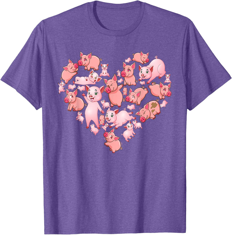 Pig Heart Lover Gift Co. Pig For Women Girls Kids Heart Shape Poses Cute Pig T-Shirt - Purple Heather