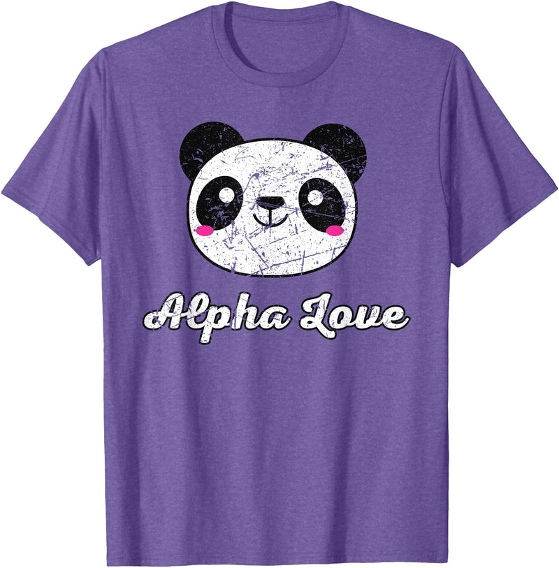 Alpha Love AOII Panda Bear Cute Kawaii Omicron A Alpha Love AOII Panda Bear Cute Kawaii O Pi Distressed T-Shirt - Purple Heather