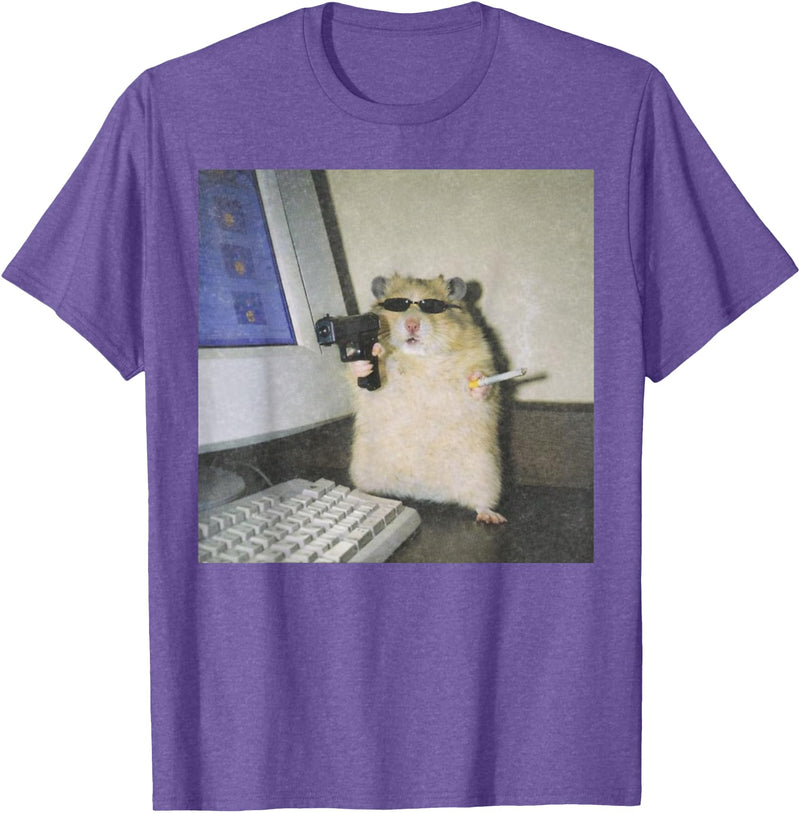 Cyber Hamster Meme Cringe Funny Animal Vintage Graphic Tee T-Shirt - Purple Heather