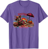 Spooky Summer Vibes retro summerween halloween Funny Skeleton Beach Halloween Resting Beach Face summerween T-Shirt - Purple