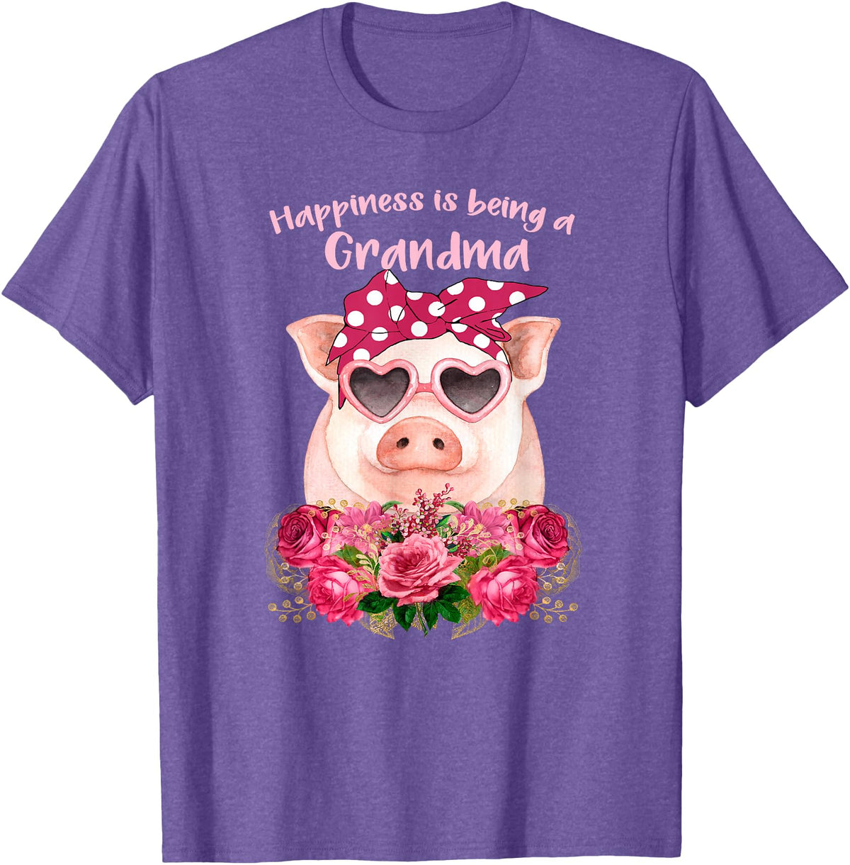 The Sassy Pig Happiness Is Being A Grandma Cute Pig Shirt Gift For Grandma T-Shirt - Purple Heather
