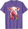Cute Pig Eating Strawberries And Berries Fun Adorable Pig With Strawberries And Berries T-Shirt - Purple Heather