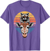 Giraffes Gift For A Giraffe Lover Retro Sunset Giraffe Raccoon Giraffes T-Shirt - Purple Heather